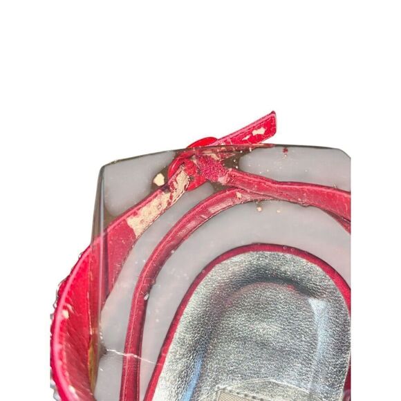 Capparos Red Silk Zonk Pointed stone Heel with Beaded Ankle Strap Wmn Sz 10 READ - Picture 5 of 13